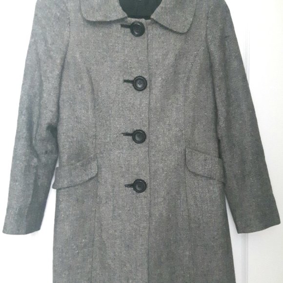 Grey wool tweed peacoat - Picture 3 of 3